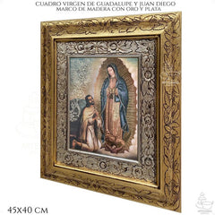 Cuadro Virgen De Guadalupe Y Juan Diego 45x40cm C013 Combinado Oro Y Plata Oro Y Plata