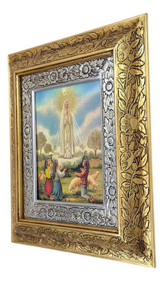45x40 cm Wooden Frame Our Lady of Fatima Gold and Silver