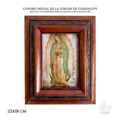 Cuadro De La Virgen De Guadalupe Réplica Autorizada En Nogal De 22x18 Cm