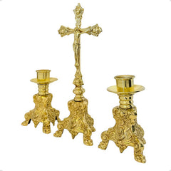 Candeleros Y Cruz De Mesa Barroco Pie De Leon Portavela Bronce