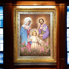 Cuadro Sagrada Familia 90x70 Cm M2 Madera Hoja De Oro Y Plata