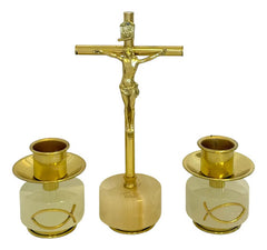Candeleros De Mesa Y Cruz Para Altar Portavela De Onix Dorado