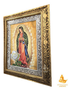 Cuadro Virgen De Guadalupe 60x47 Cm Rosa De Guadalupe Combinado Oro Y Plata Oro Y Plata