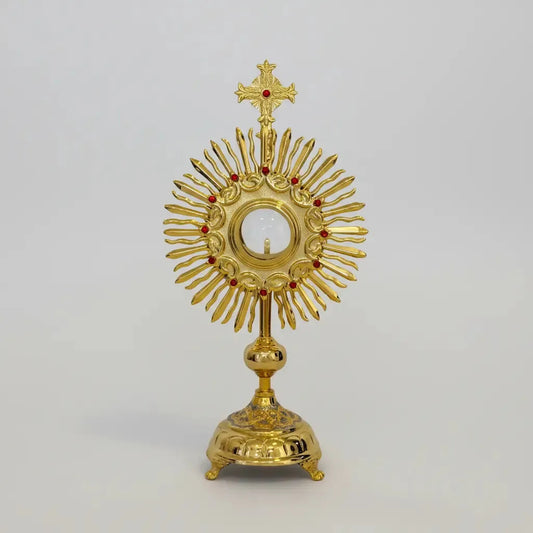 Custodia eucarística tradicional de 50 cm, en latón con baño de oro, hecha a mano en México