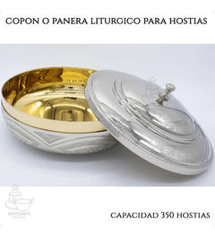 Copon O Panera Para 350 Hostias Liturgico A902 Plateado Con Detalle Dorado Grabado Litúrgico