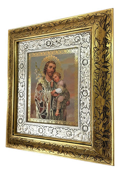 Cuadro San Jose Y El Niño Jesus 45x40 Cm C1 Combinado Oro Y Plata Oro Y Plata