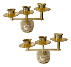 Altar Candelabra Pair, 3-Light, Gold, Round Onyx