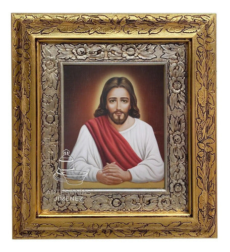 Cuadro Jesús Salvador Del Hombre 45x40 Cm Combinado Oro Y Plata Oro Y Plata