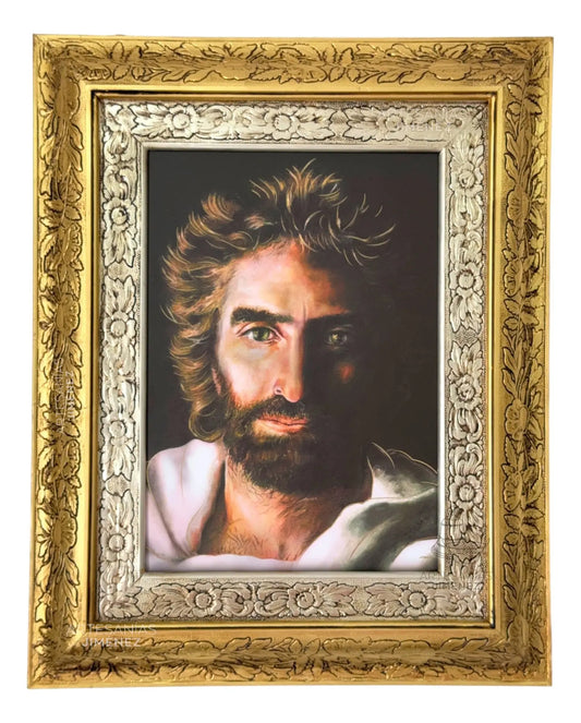 Cuadro del rostro de Cristo, 60x47 cm, acabado combinado oro y plata