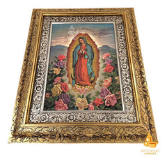 Cuadro Virgen De Guadalupe Con Rosas 60x47 Cm Combinado Oro Y Plata Oro Y Plata