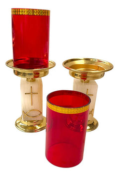 Candeleros De Mesa Para Altar Con Vaso Rojo Piedra Cuadrada Pez Y Cruz Pez Cruz
