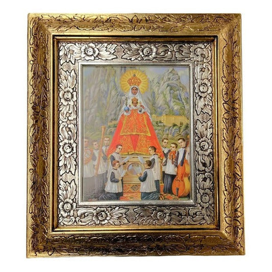 Cuadro de la Virgen de Montserrat de 45x40 cm, acabado combinado oro y plata