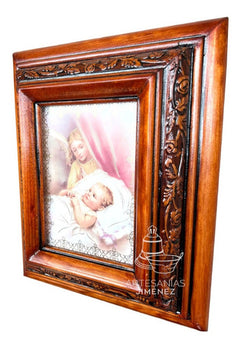 Cuadro Querubin Y Bebe Nogal C07 Angel Protector Nogal