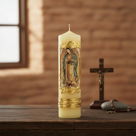 Cirio de oración de cera de la Virgen de Guadalupe, hecho a mano en México