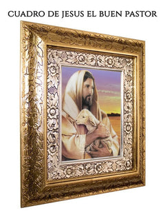 Cuadro Jesus El Buen Pastor 60x47 Cm Combinado Oro Y Plata Oro Y Plata Combinado Oro Plata Oro Plata