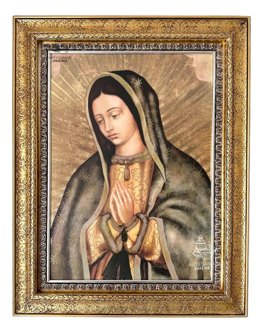 Cuadro de la Virgen de Guadalupe, 88x69 cm, acabado combinado oro y plata
