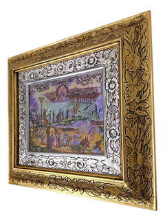 Cuadro De Madera 45x40 Cm Nueva Jerusalem / Divina Misericordia Oro Y Plata