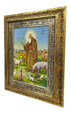 Cuadro De San Antonio Abad 60x47 Cm Combinado Oro Y Plata Oro Y Plata