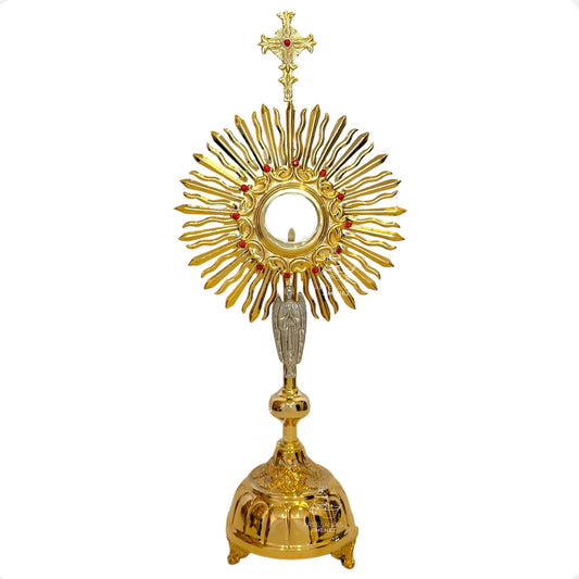 Custodia eucarística tradicional de 65 cm, en latón con baño de oro, hecha a mano en México