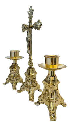 Baroque Altar Candlesticks & Table Cross Set