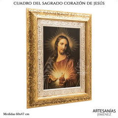 Cuadro Sagrado Corazón De Jesús 60x47 Cm Q116 Combinado Oro Y Plata Oro Y Plata