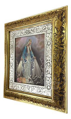 Cuadro Virgen De La Medalla Milagrosa 45x40 Cm C1 Combinado Oro Y Plata Oro Y Plata