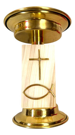 Candeleros De Mesa Para Altar Con Vaso Rojo Piedra Cuadrada Pez Y Cruz Pez Cruz