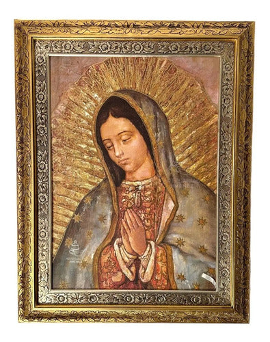 Cuadro Busto Virgen De Guadalupe 90x70 Cm Modelo Italiano Combinado Oro Y Plata Modelo 1