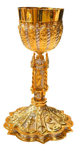 Caliz Barroco Tradicional Para Ordenación Grande Con Patena Combinado Dorado Plateado