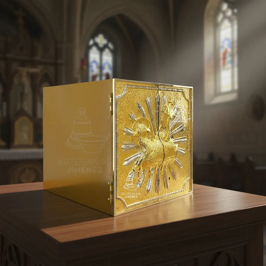 Sagrario de 40x40 cm de doble puerta con expositor del Santísimo, hecho a mano en México