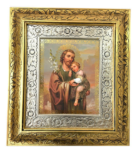 Cuadro San Jose Y El Niño Jesus 45x40 Cm C1 Combinado Oro Y Plata Oro Y Plata