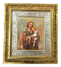 Cuadro San Jose Y El Niño Jesus 45x40 Cm C1 Combinado Oro Y Plata Oro Y Plata