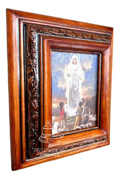 Cuadro Rostro De Jesus Color Nogal Madera De Pino 22x19 Cm Color Nogal