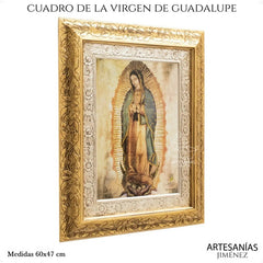 Cuadro Virgen De Guadalupe Original 60x47 Cm Q118 Combinado Oro Y Plata Oro Y Plata
