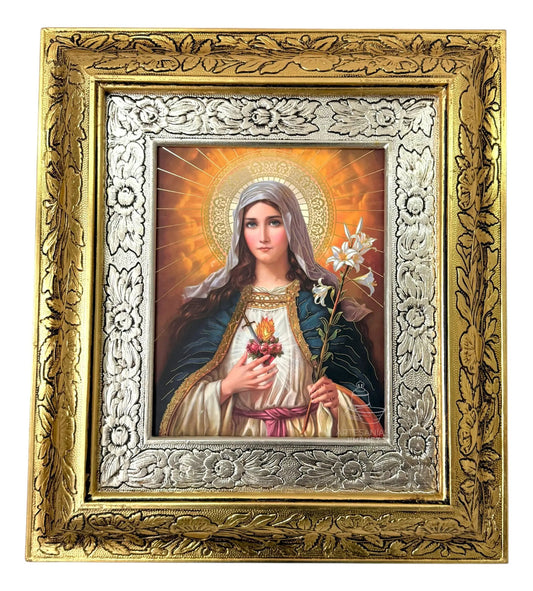 Cuadro del Inmaculado Corazón de María, 45x40 cm, hecho a mano en México