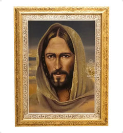 Cuadro Divino Rostro De Jesús 90x70 Cm T322 Combinado Oro Y Plata Oro Y Plata