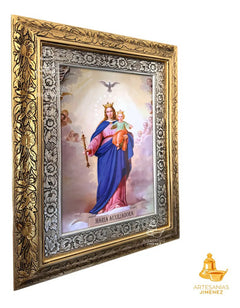 Cuadro De Maria Auxiliadora 60x47 Cm V2 Combinado Oro Y Plata Oro Y Plata