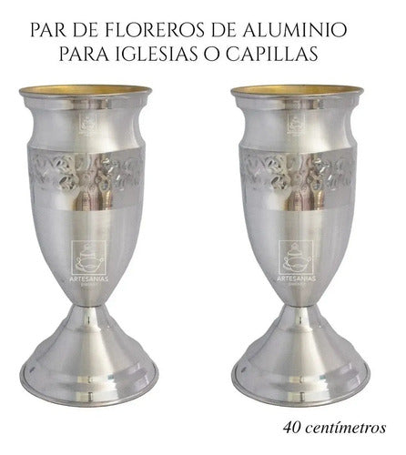 Floreros O Jarrones 40 Cm (par) Iglesia O Capilla Plateado Cuello