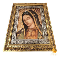 Cuadro Rostro De La Virgen De Guadalupe 60x47 Cm Combinado Oro Y Plata Oro Y Plata
