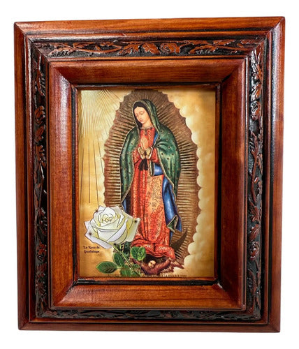 Cuadro Rosa De Guadalupe Madera De Pino 22x19 Cm Color Nogal Color Nogal