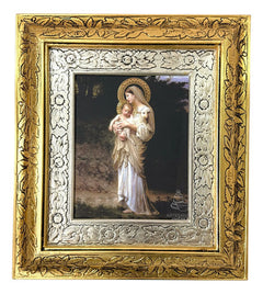 Virgen María Con El Niño Jesús Y El Cordero 45x40 Cm Combinado Oro Y Plata Oro Y Plata
