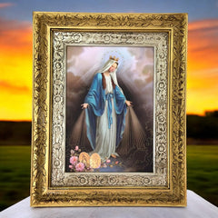 Cuadro Señora De La Medalla Milagrosa 60x47 Cm C1 Combinado Oro Y Plata Oro Y Plata