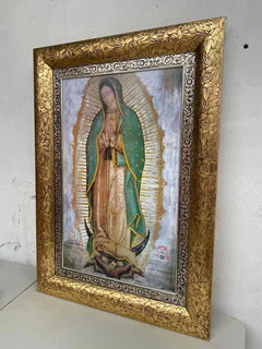 Cuadro Virgen De Guadalupe Marco De Rosas Oro Y Plata Dorado/verde Oro Plata