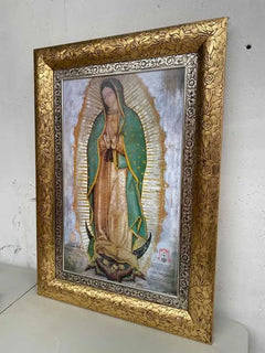 Cuadro Virgen De Guadalupe Marco De Rosas Oro Y Plata Dorado/verde Oro Plata