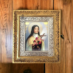 Cuadro Decorativo Religioso De Santa Teresa, Oro Y Plata Con Marco, 45x40 Cm Combinado Oro Plata Oro Plata