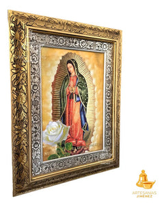 Cuadro Virgen De Guadalupe 60x47 Cm Rosa De Guadalupe Combinado Oro Y Plata Oro Y Plata