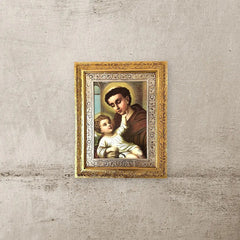 Cuadro San Antonio De Padua 60x47 Cm Combinado Oro Y Plata Oro Y Plata
