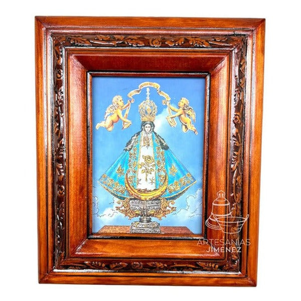 Cuadro de la Virgen de San Juan de los Lagos, acabado nogal, hecho a mano en México