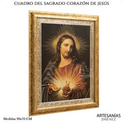 Cuadro Sagrado Corazón De Jesús 90x70 Cm T329 Combinado Oro Y Plata Oro Y Plata
