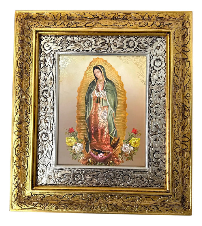 Our Lady of Guadalupe Flower Arch Framed Picture 45x40 cm, Gold